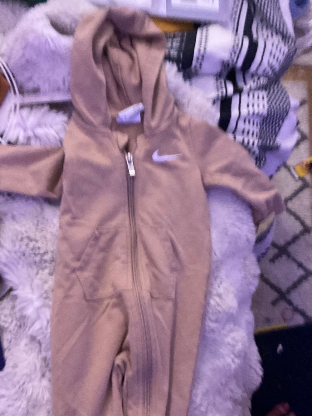 Nike Toddler Hooded Zip One-Piece in Mauve